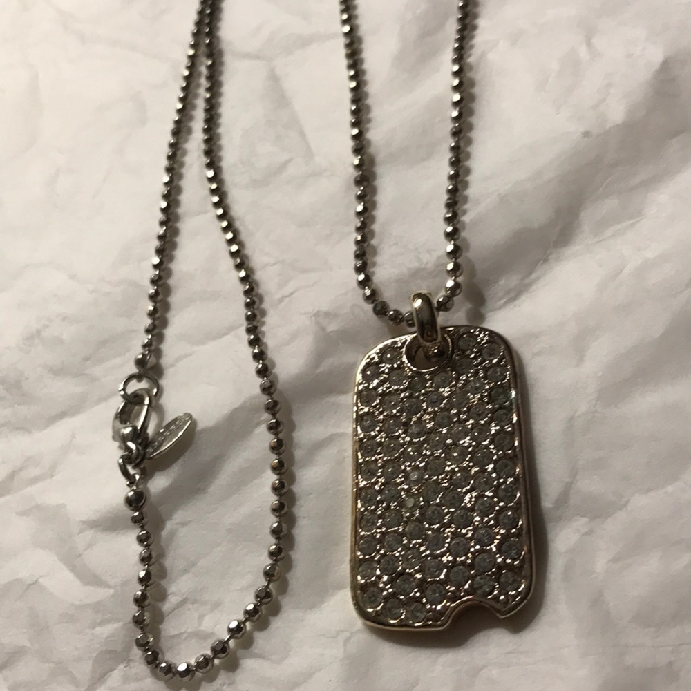 Express vintage silver & rhinestone dog tag necklace - Picture 2 of 8
